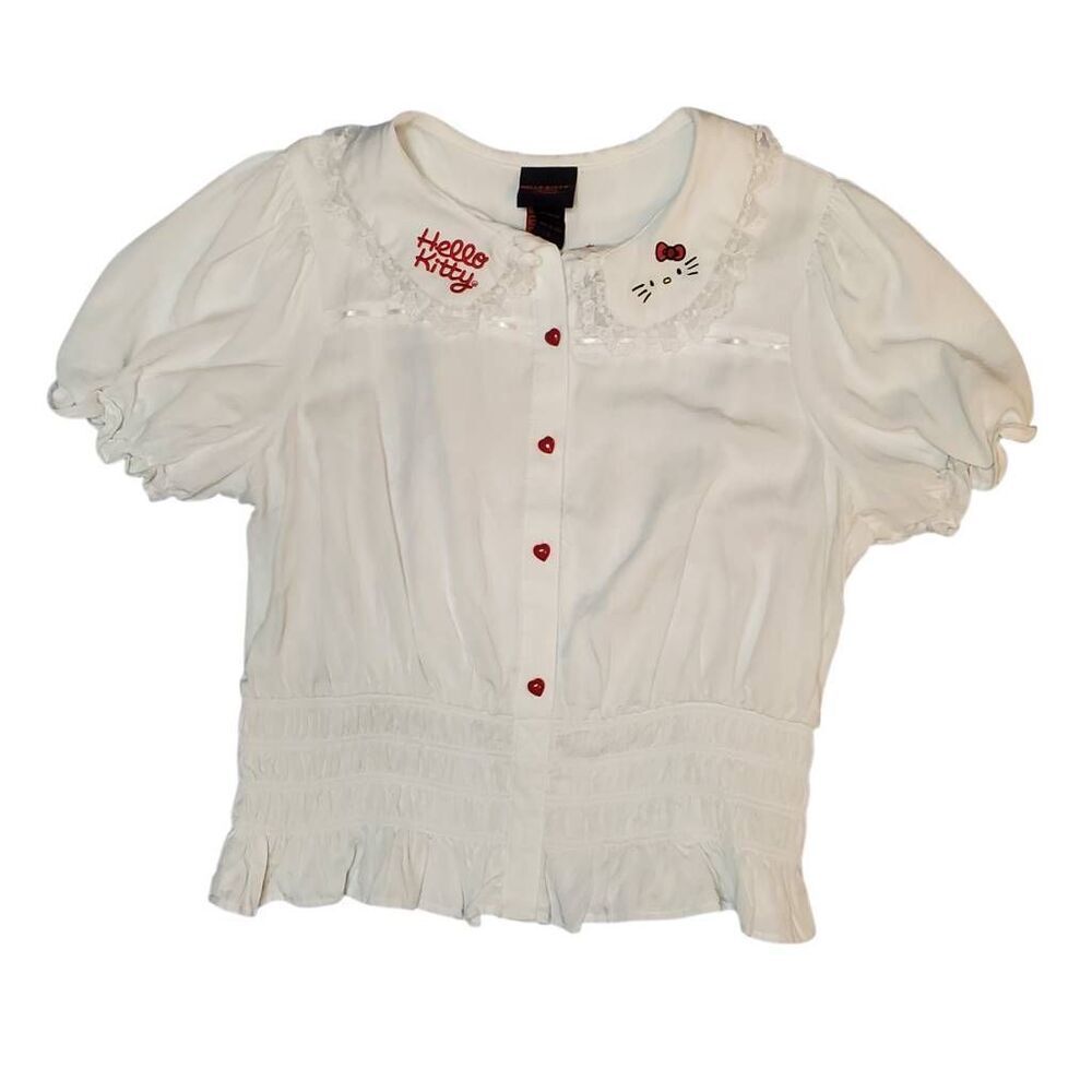 Hot Topic Hello Kitty Lace Woven Button-Up Top Shirt Size L